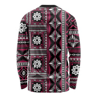 Fiji Masi Tapa Pattern Pink Long Sleeve Shirt - Polynesian Pride