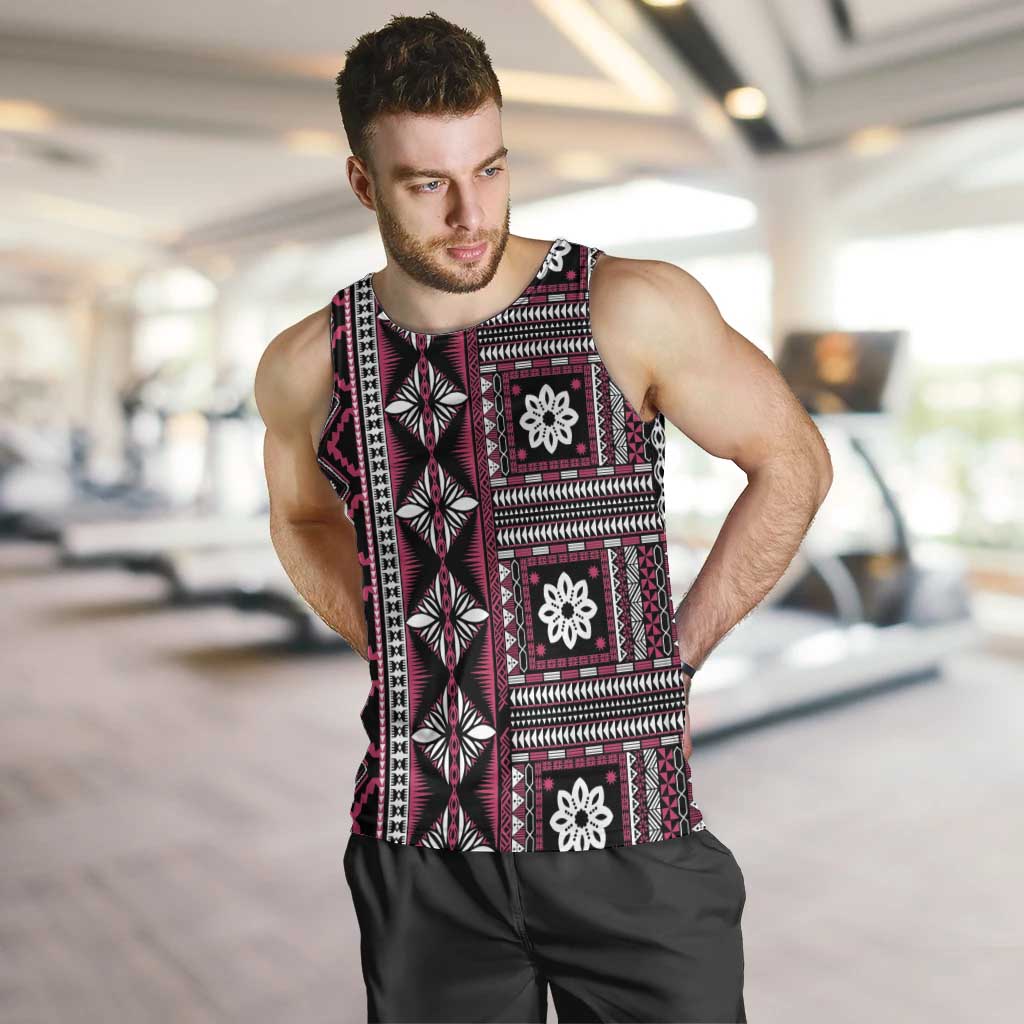 Fiji Masi Tapa Pattern Pink Men Tank Top - Polynesian Pride