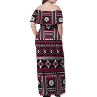 Fiji Masi Tapa Pattern Pink Off Shoulder Maxi Dress - Polynesian Pride