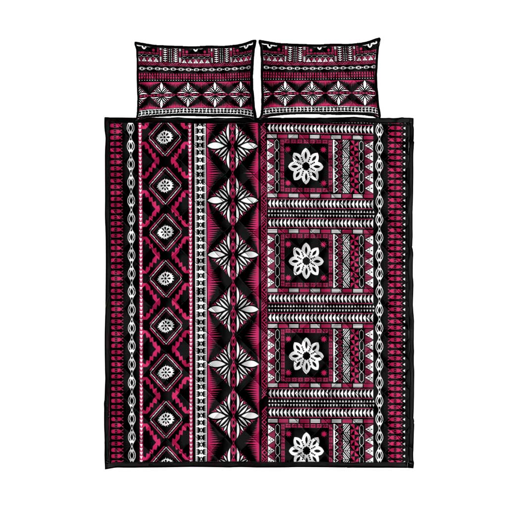 Fiji Masi Tapa Pattern Pink Quilt Bed Set - Polynesian Pride