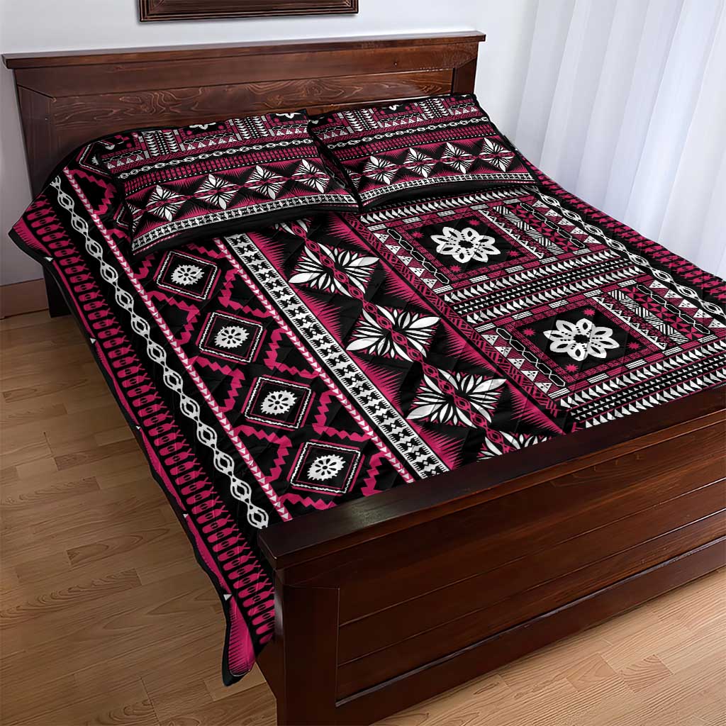 Fiji Masi Tapa Pattern Pink Quilt Bed Set - Polynesian Pride