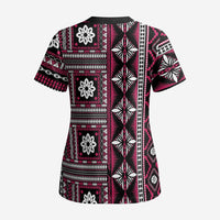 Fiji Masi Tapa Pattern Pink Scrub Top - Polynesian Pride