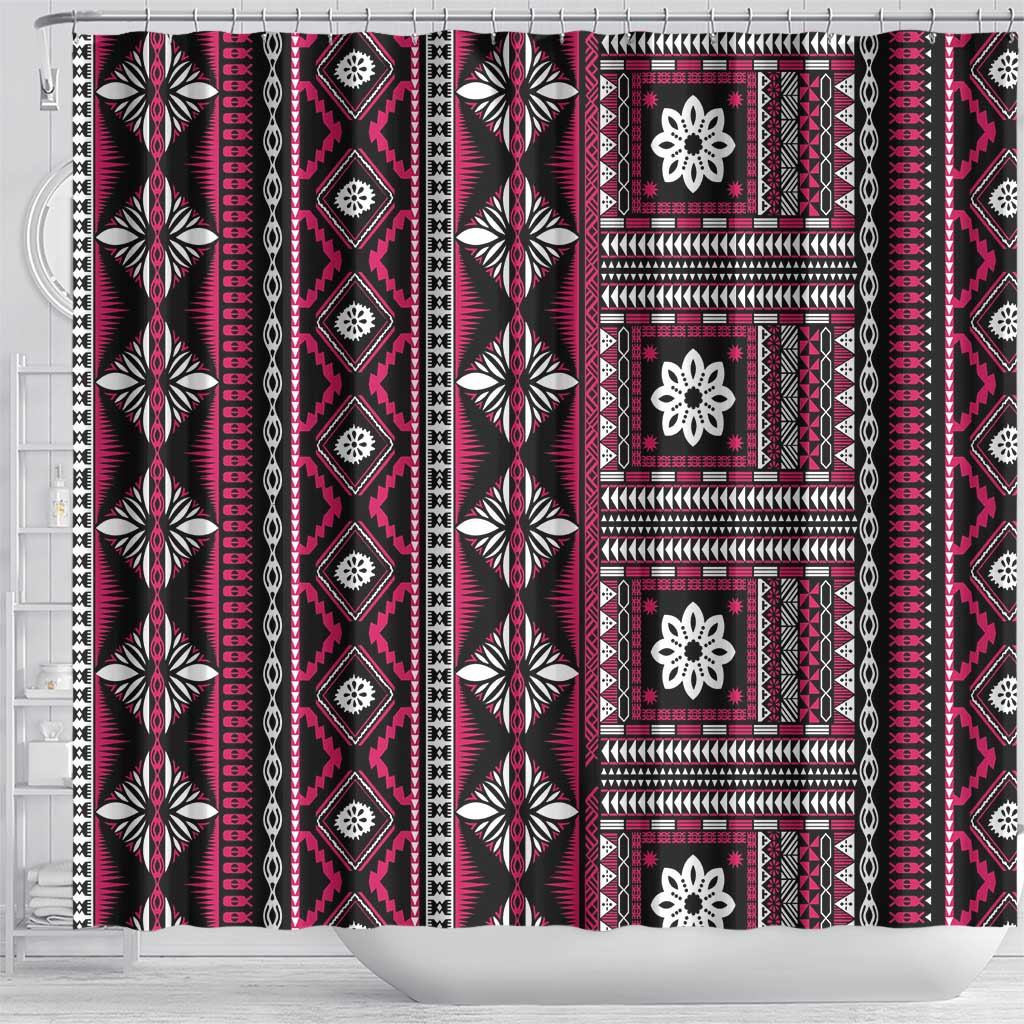 Fiji Masi Tapa Pattern Pink Shower Curtain - Polynesian Pride