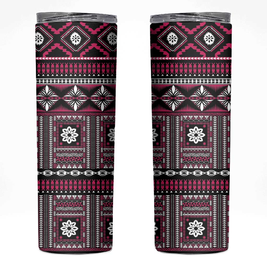 Fiji Masi Tapa Pattern Pink Skinny Tumbler - Polynesian Pride