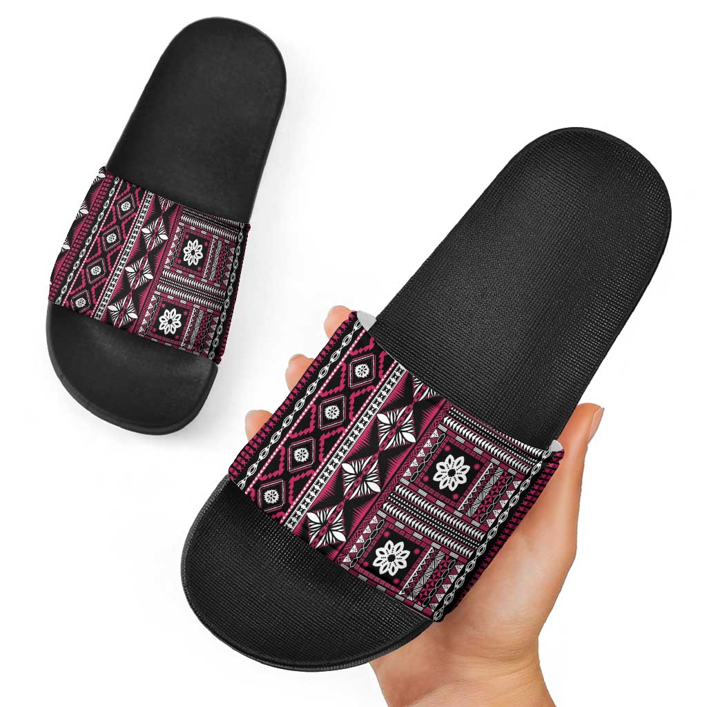 Fiji Masi Tapa Pattern Pink Slide Sandals - Polynesian Pride