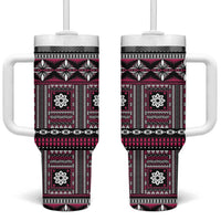 Fiji Masi Tapa Pattern Pink Tumbler With Handle - Polynesian Pride