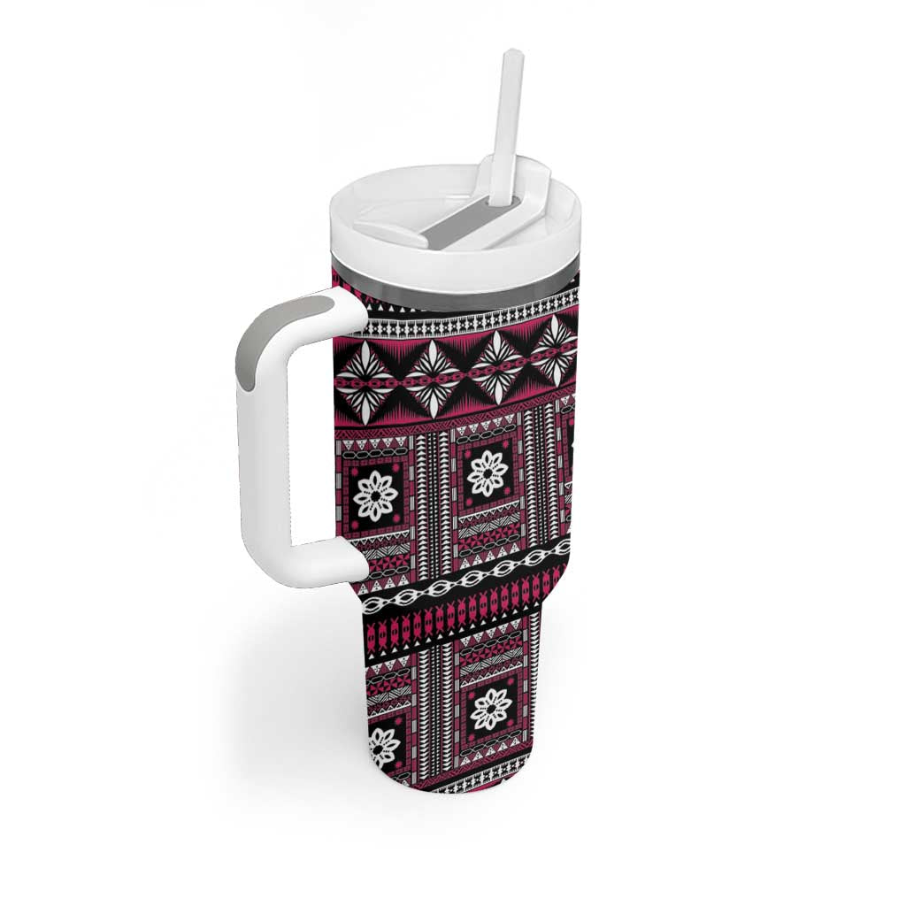 Fiji Masi Tapa Pattern Pink Tumbler With Handle - Polynesian Pride