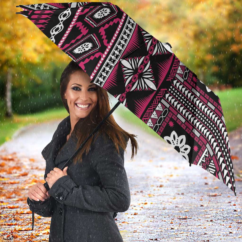 Fiji Masi Tapa Pattern Pink Umbrella - Polynesian Pride