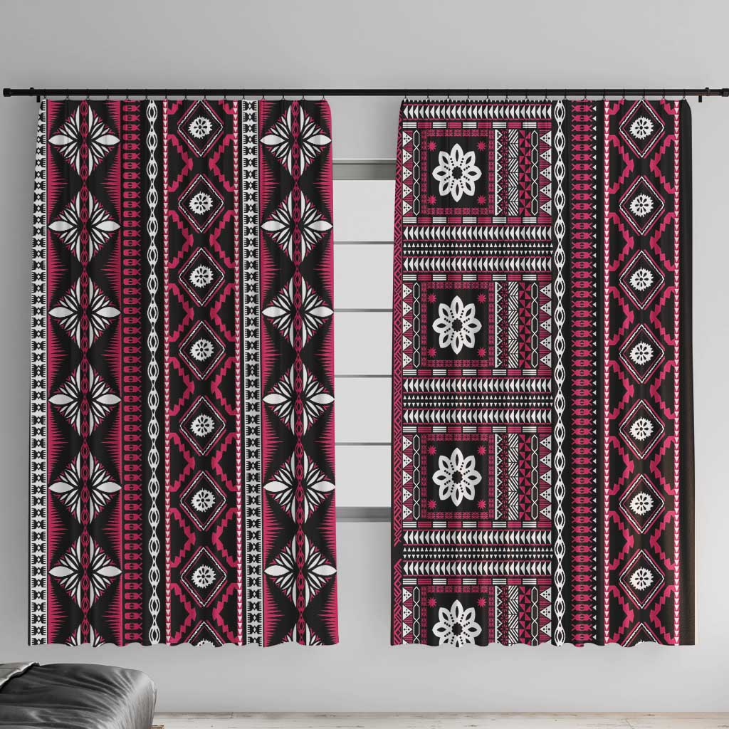Fiji Masi Tapa Pattern Pink Window Curtain - Polynesian Pride