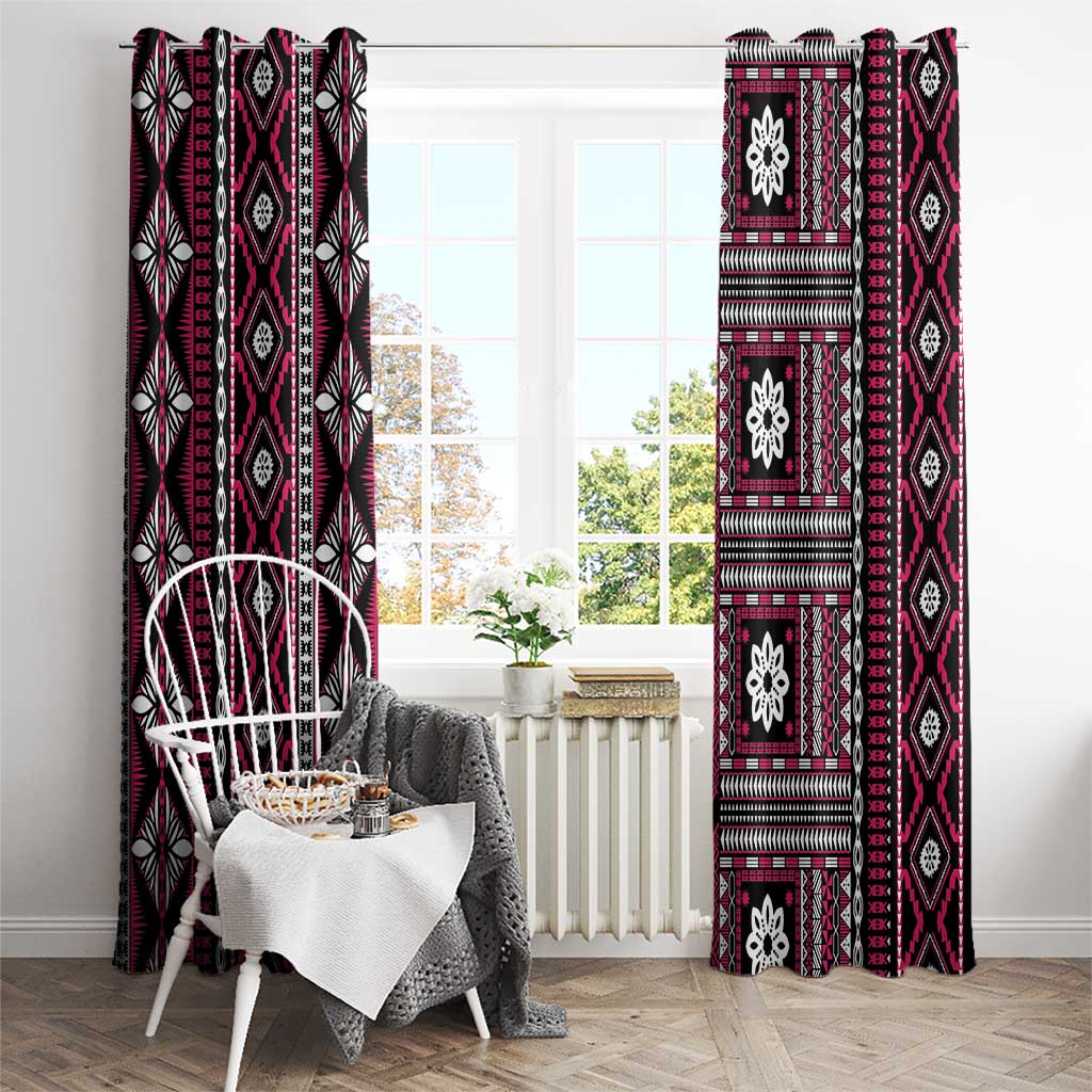 Fiji Masi Tapa Pattern Pink Window Curtain - Polynesian Pride