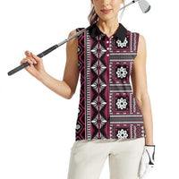 Fiji Masi Tapa Pattern Pink Women Sleeveless Polo Shirt - Polynesian Pride
