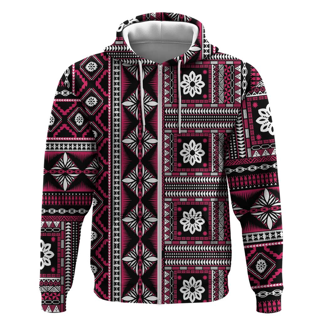 Fiji Masi Tapa Pattern Pink Zip Hoodie - Polynesian Pride