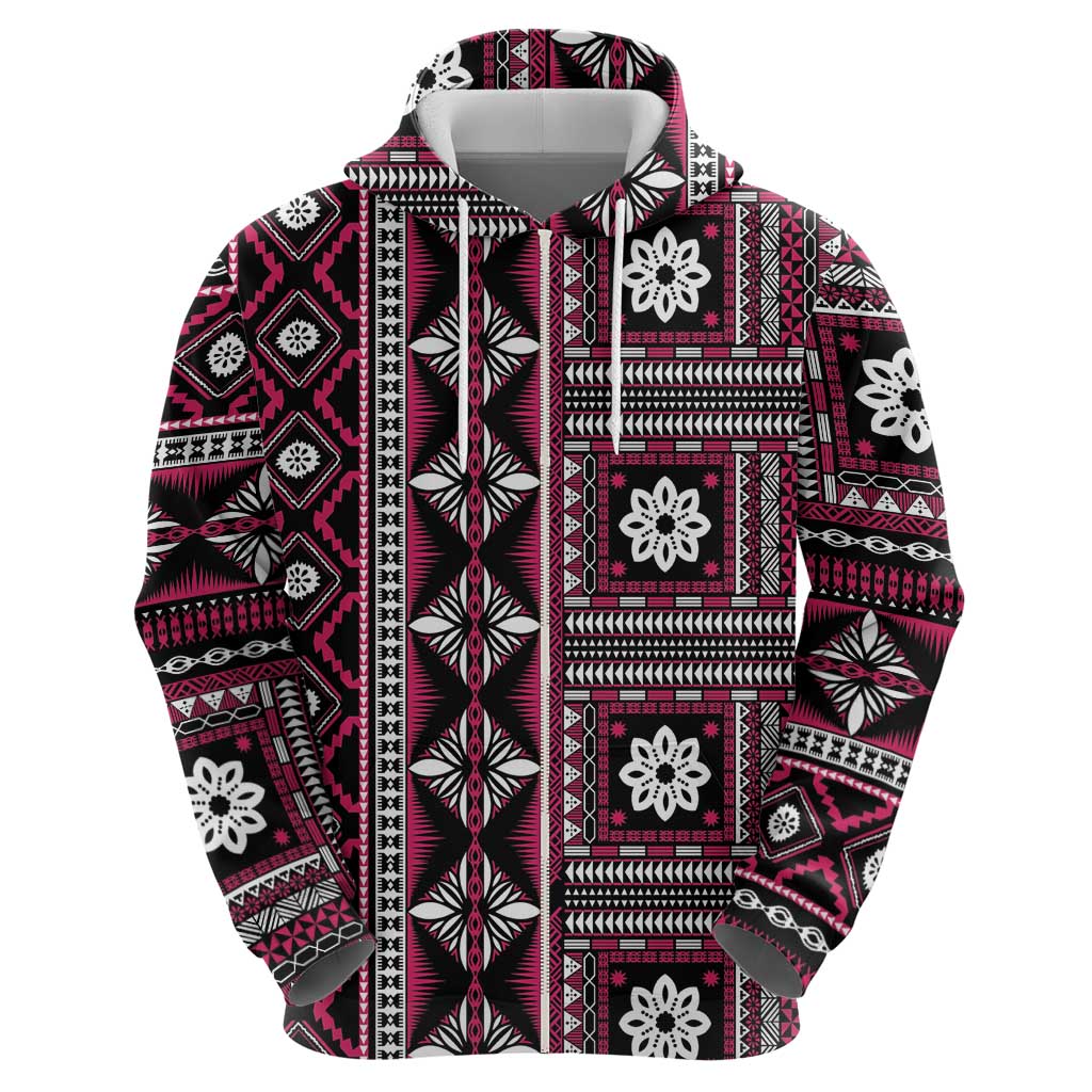 Fiji Masi Tapa Pattern Pink Zip Hoodie - Polynesian Pride