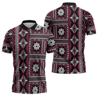 Fiji Masi Tapa Pattern Pink Zipper Polo Shirt - Polynesian Pride