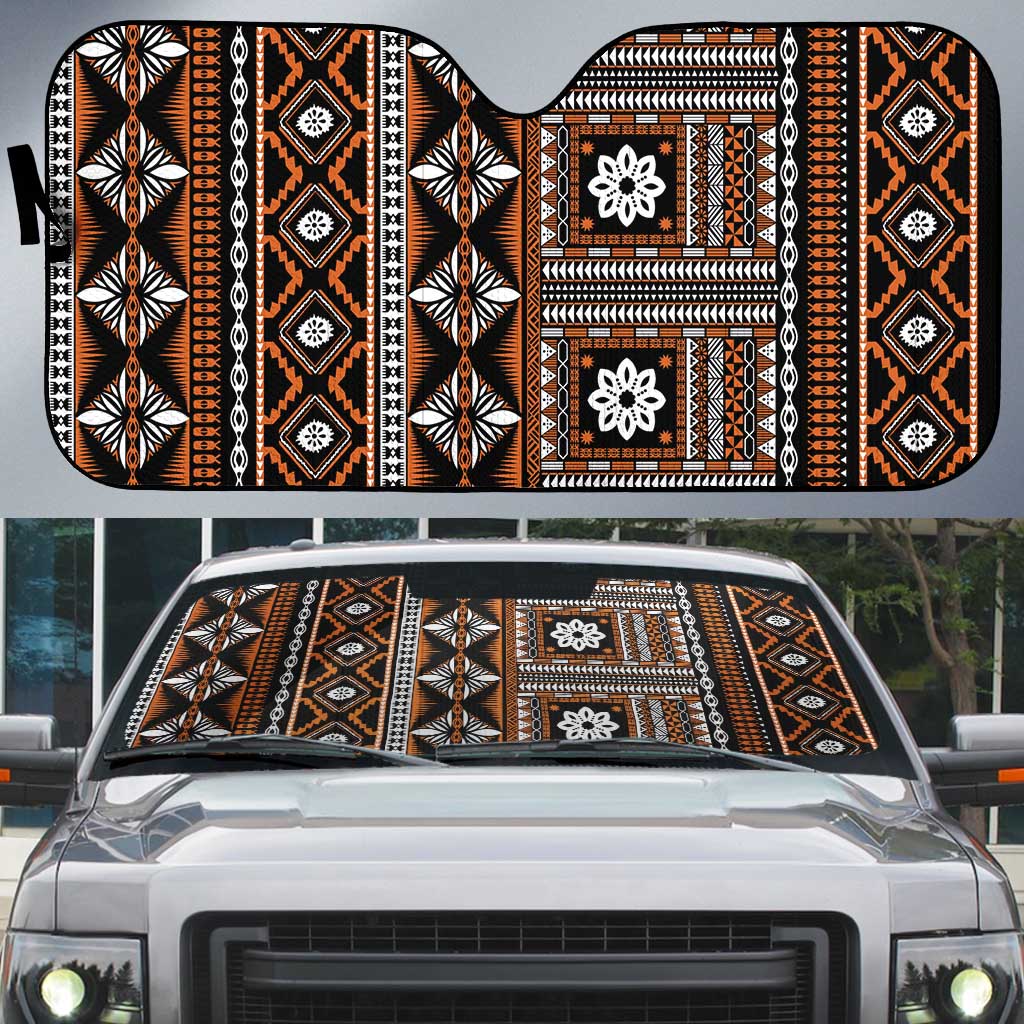 Fiji Masi Tapa Pattern Orange Auto Sun Shade - Polynesian Pride