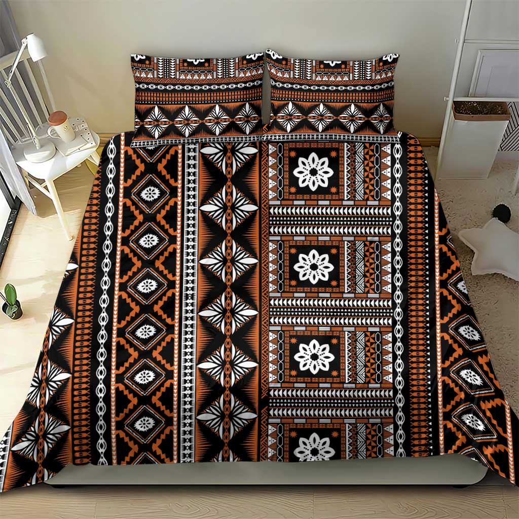 Fiji Masi Tapa Pattern Orange Bedding Set - Polynesian Pride