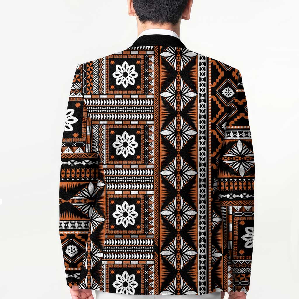 Fiji Masi Tapa Pattern Orange Blazer - Polynesian Pride