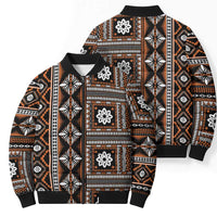 Fiji Masi Tapa Pattern Orange Bomber Puffer Jacket - Polynesian Pride
