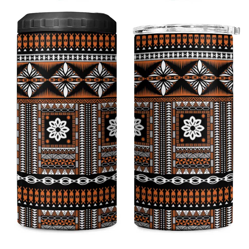 Fiji Masi Tapa Pattern Orange 4 in 1 Can Cooler Tumbler - Polynesian Pride