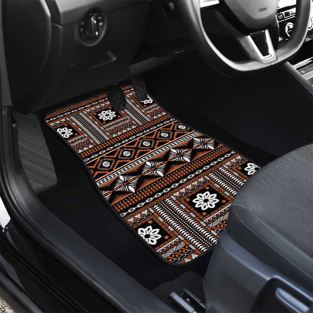 Fiji Masi Tapa Pattern Orange Car Mats - Polynesian Pride