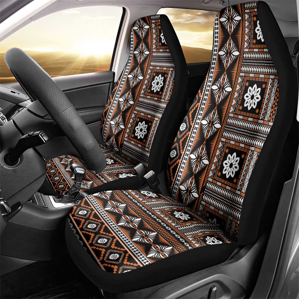Fiji Masi Tapa Pattern Orange Car Seat Cover - Polynesian Pride