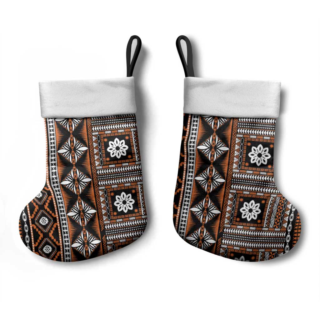 Fiji Masi Tapa Pattern Orange Christmas Stocking - Polynesian Pride