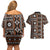 Fiji Masi Tapa Pattern Orange Couples Matching Off Shoulder Short Dress and Hawaiian Shirt - Polynesian Pride