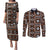 Fiji Masi Tapa Pattern Orange Couples Matching Puletasi and Long Sleeve Button Shirt - Polynesian Pride