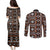 Fiji Masi Tapa Pattern Orange Couples Matching Puletasi and Long Sleeve Button Shirt - Polynesian Pride