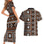 Fiji Masi Tapa Pattern Orange Couples Matching Short Sleeve Bodycon Dress and Hawaiian Shirt - Polynesian Pride