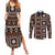 Fiji Masi Tapa Pattern Orange Couples Matching Summer Maxi Dress and Long Sleeve Button Shirt - Polynesian Pride