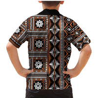 Fiji Masi Tapa Pattern Orange Family Matching Mermaid Dress and Hawaiian Shirt - Polynesian Pride