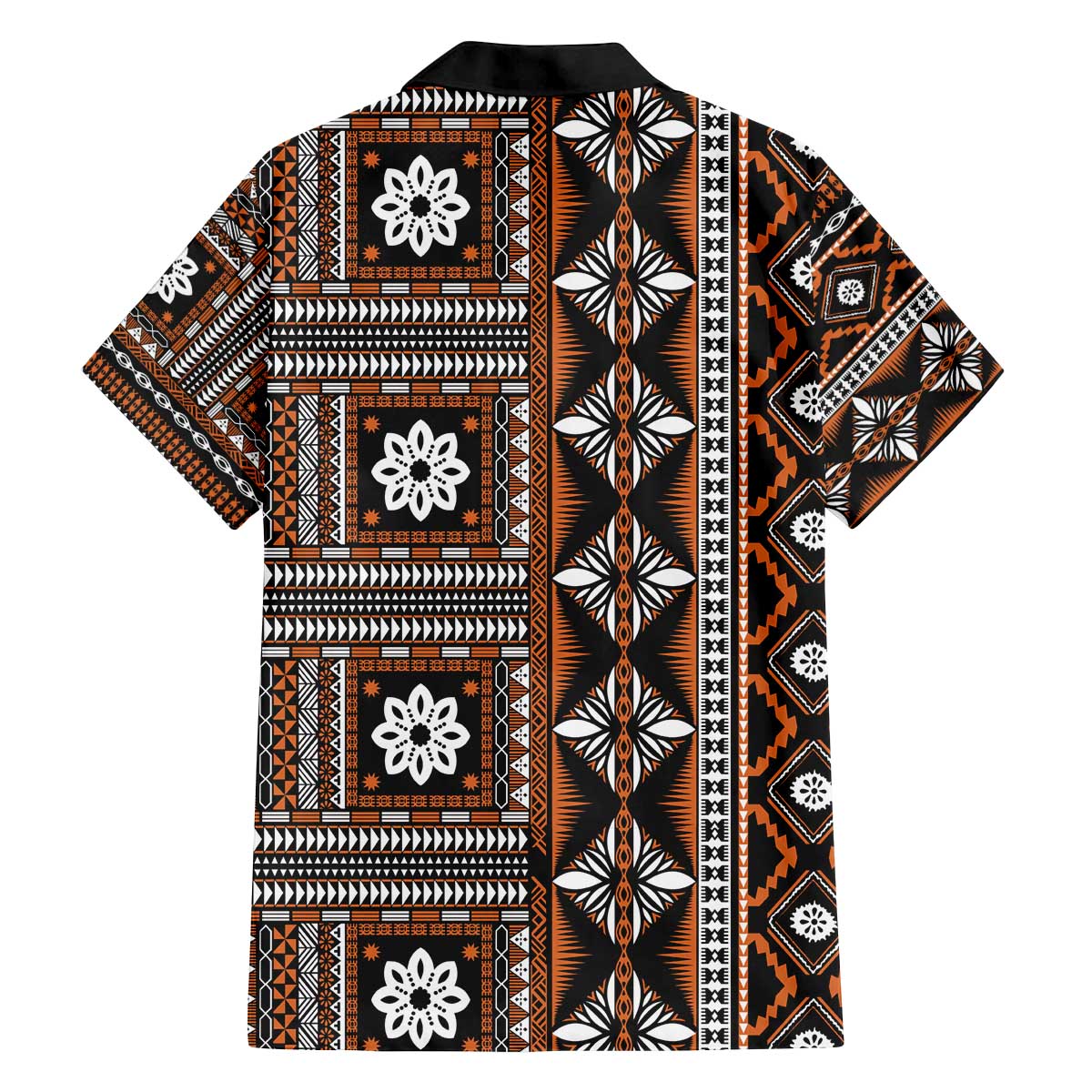 Fiji Masi Tapa Pattern Orange Family Matching Off The Shoulder Long Sleeve Dress and Hawaiian Shirt - Polynesian Pride