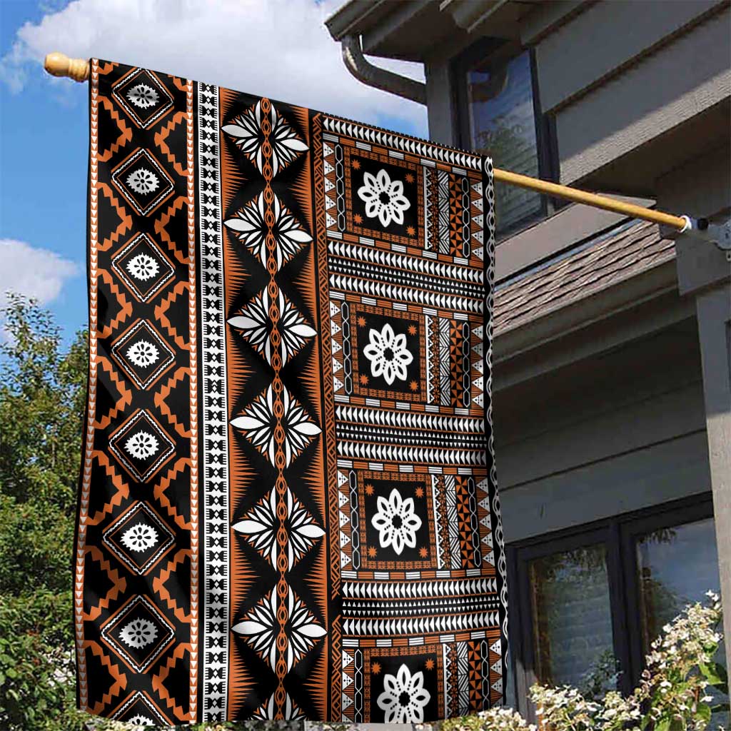 Fiji Masi Tapa Pattern Orange Garden Flag - Polynesian Pride