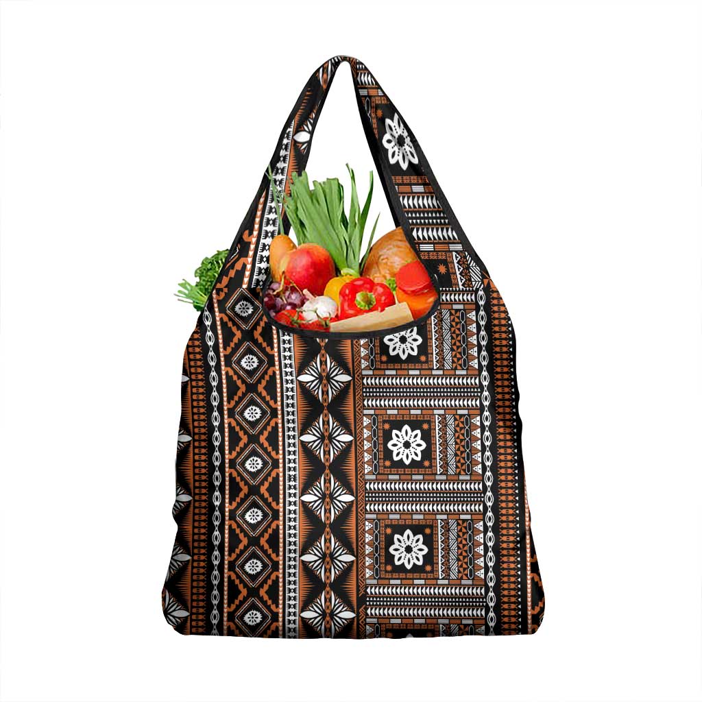 Fiji Masi Tapa Pattern Orange Grocery Bag - Polynesian Pride