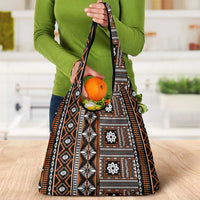 Fiji Masi Tapa Pattern Orange Grocery Bag - Polynesian Pride