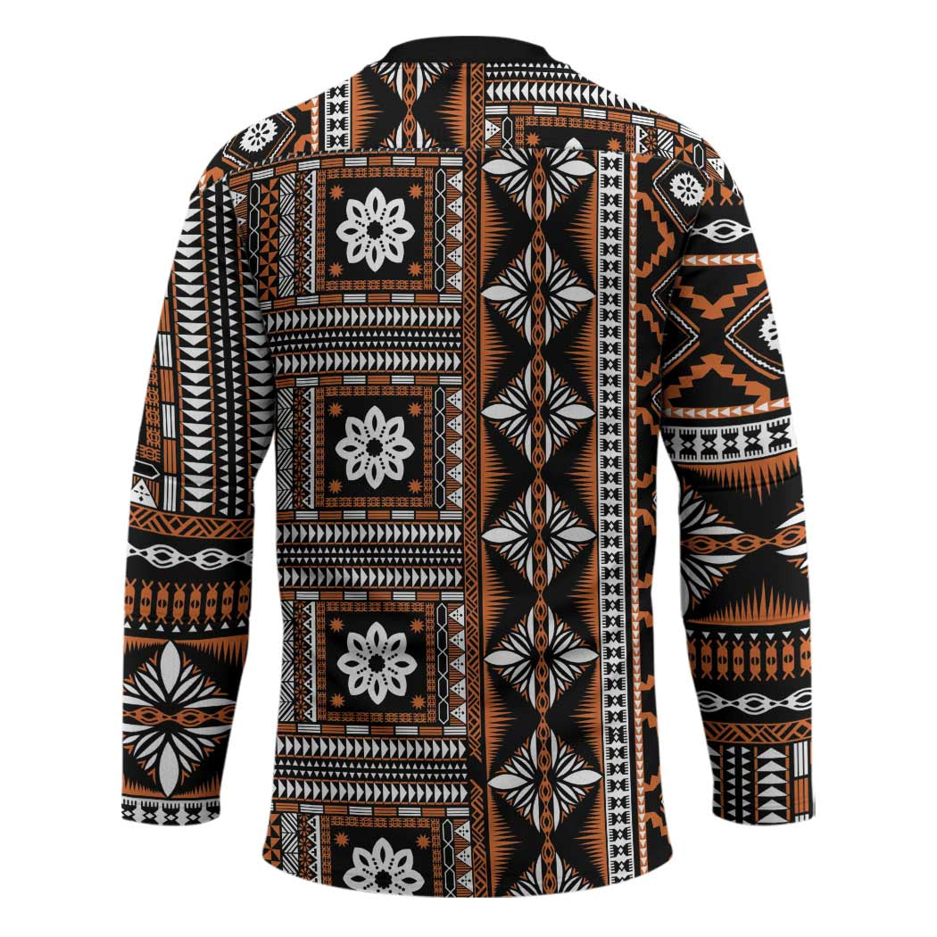 Fiji Masi Tapa Pattern Orange Hockey Jersey - Polynesian Pride