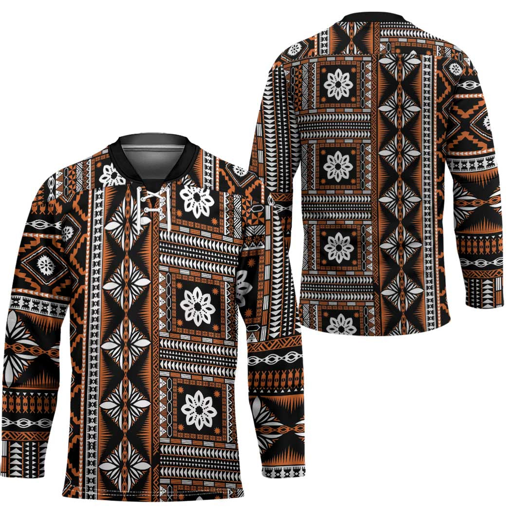 Fiji Masi Tapa Pattern Orange Hockey Jersey - Polynesian Pride
