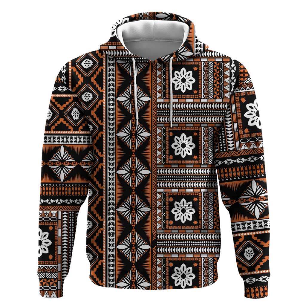 Fiji Masi Tapa Pattern Orange Hoodie - Polynesian Pride
