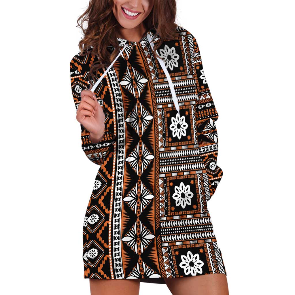 Fiji Masi Tapa Pattern Orange Hoodie Dress - Polynesian Pride