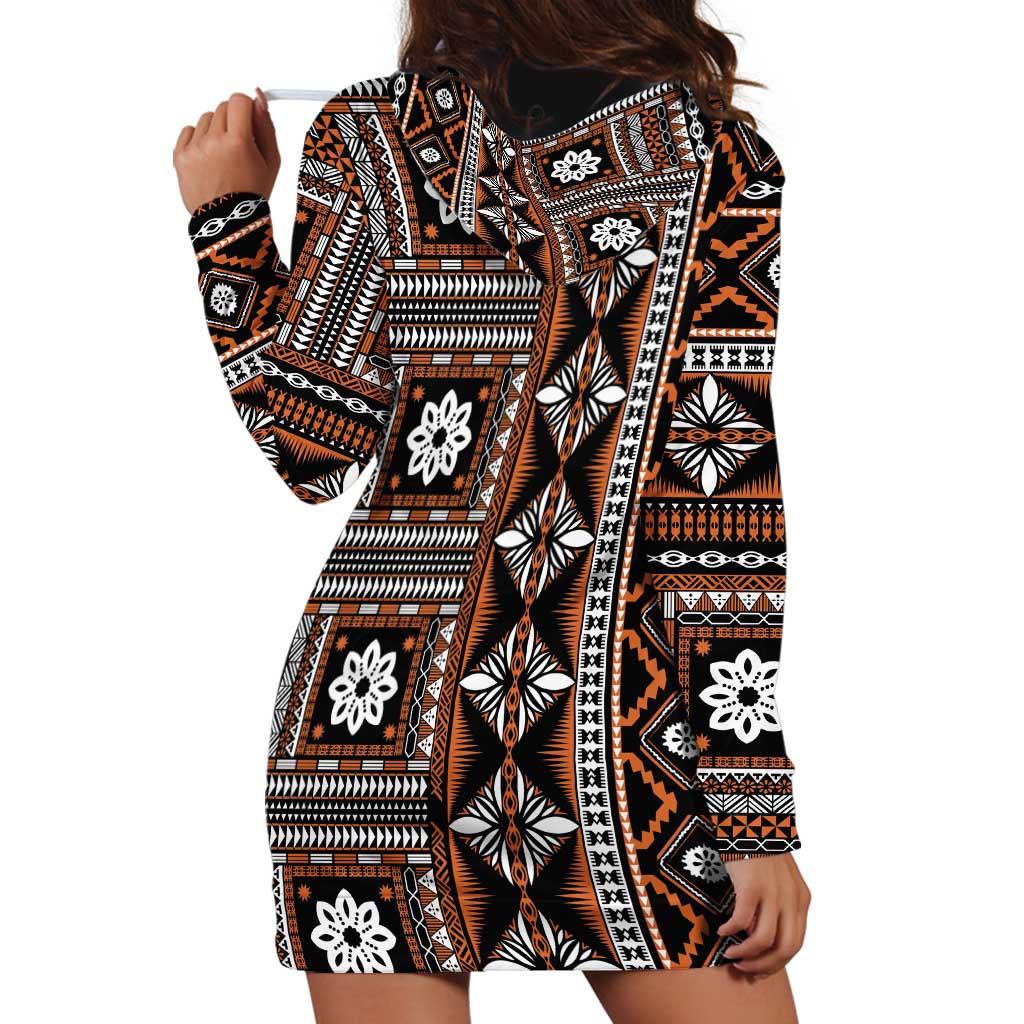 Fiji Masi Tapa Pattern Orange Hoodie Dress - Polynesian Pride