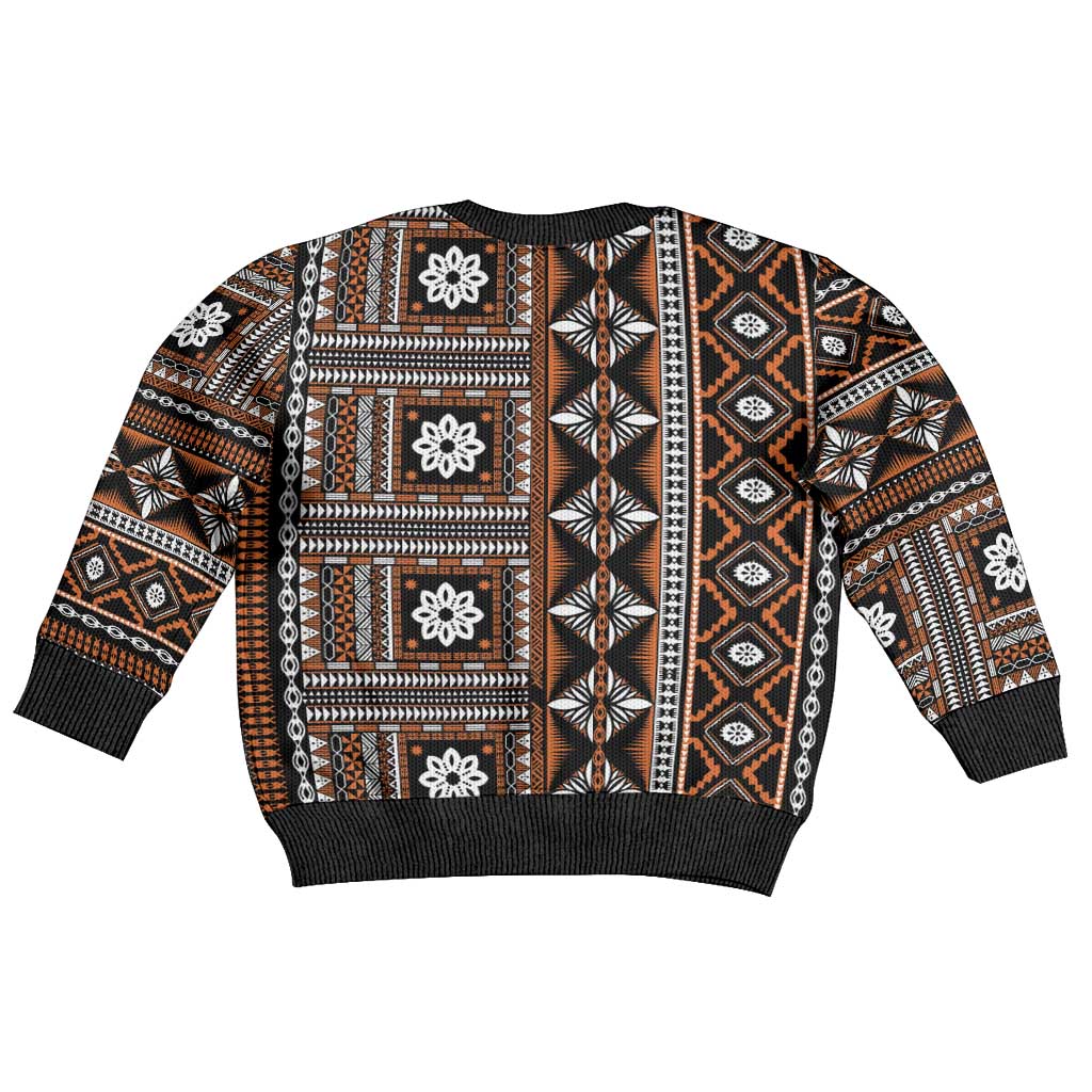 Fiji Masi Tapa Pattern Orange Kid Ugly Christmas Sweater - Polynesian Pride