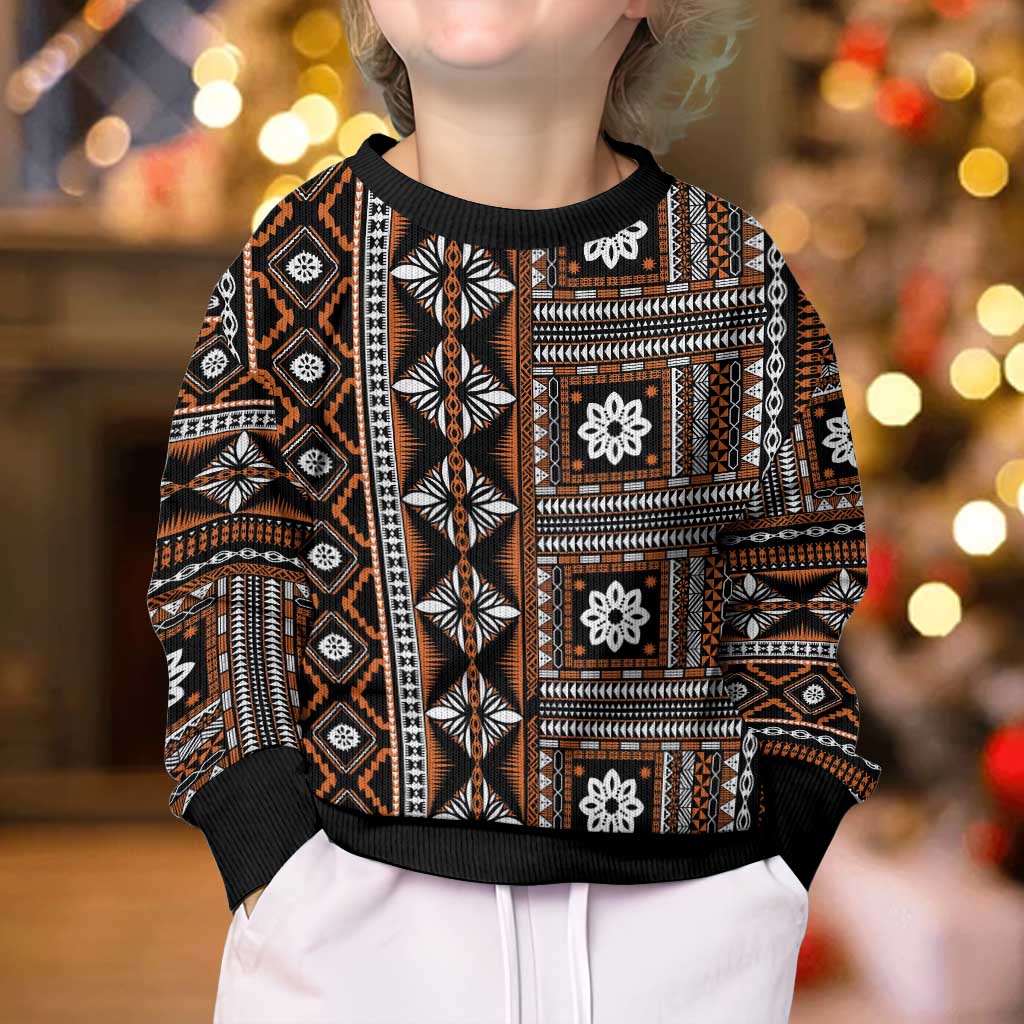 Fiji Masi Tapa Pattern Orange Kid Ugly Christmas Sweater - Polynesian Pride