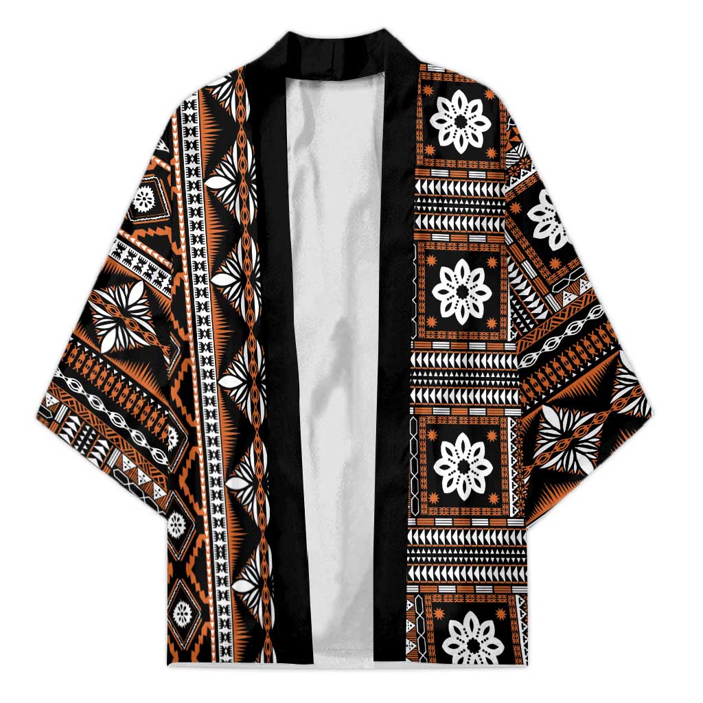 Fiji Masi Tapa Pattern Orange Kimono - Polynesian Pride