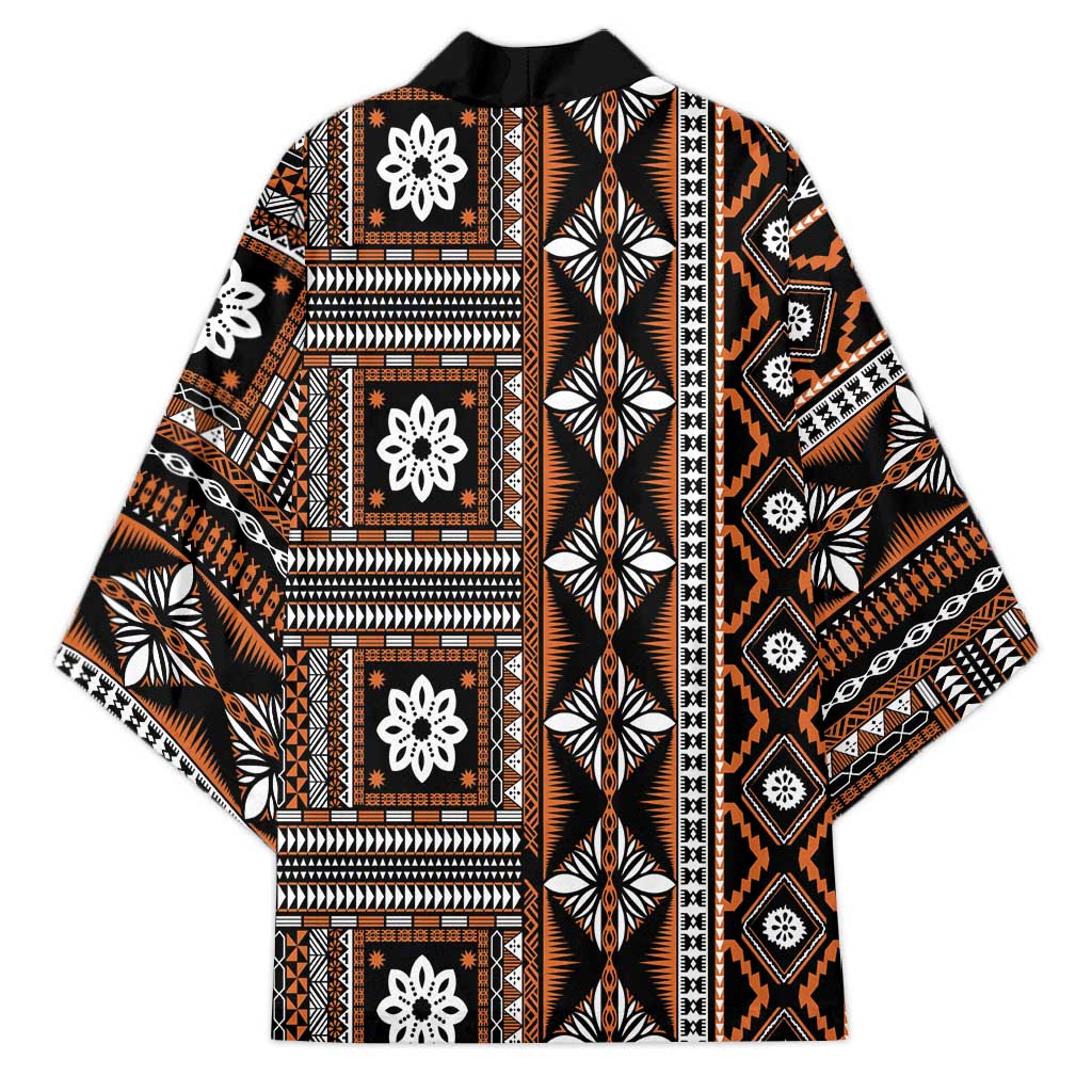 Fiji Masi Tapa Pattern Orange Kimono - Polynesian Pride