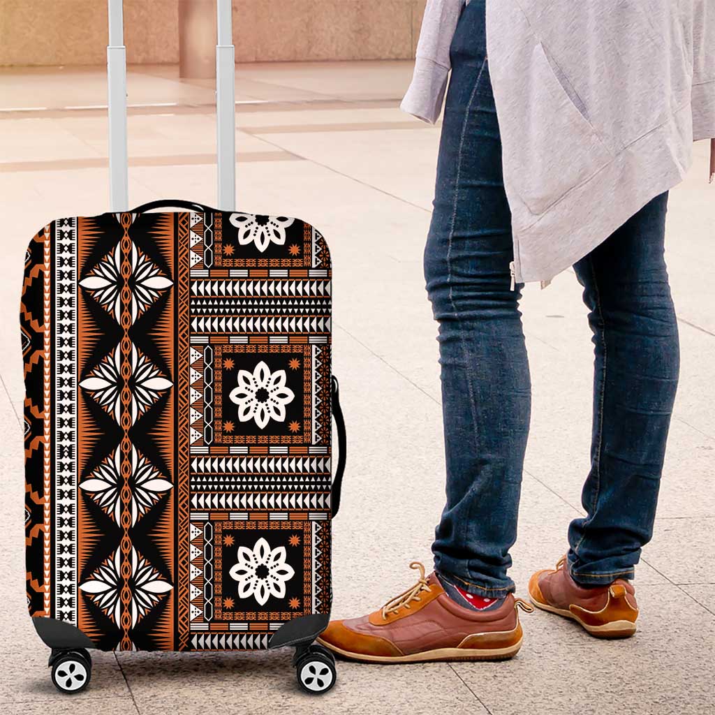 Fiji Masi Tapa Pattern Orange Luggage Cover - Polynesian Pride