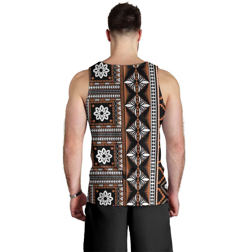 Fiji Masi Tapa Pattern Orange Men Tank Top - Polynesian Pride