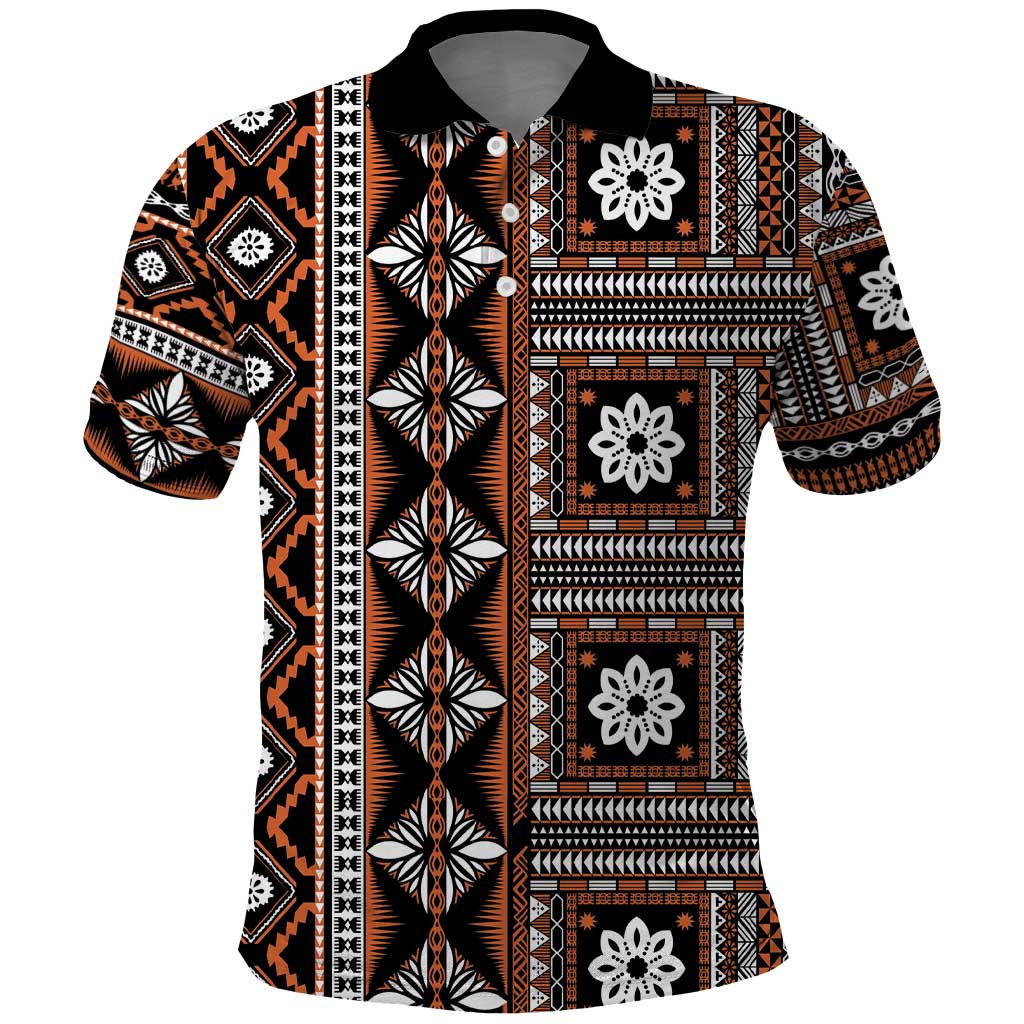 Fiji Masi Tapa Pattern Orange Polo Shirt - Polynesian Pride