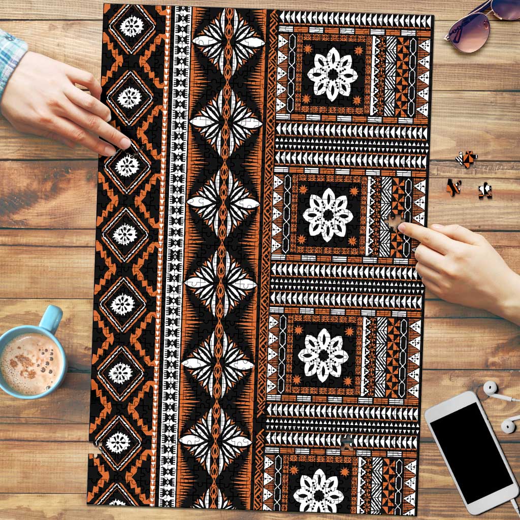 Fiji Masi Tapa Pattern Orange Puzzle - Polynesian Pride