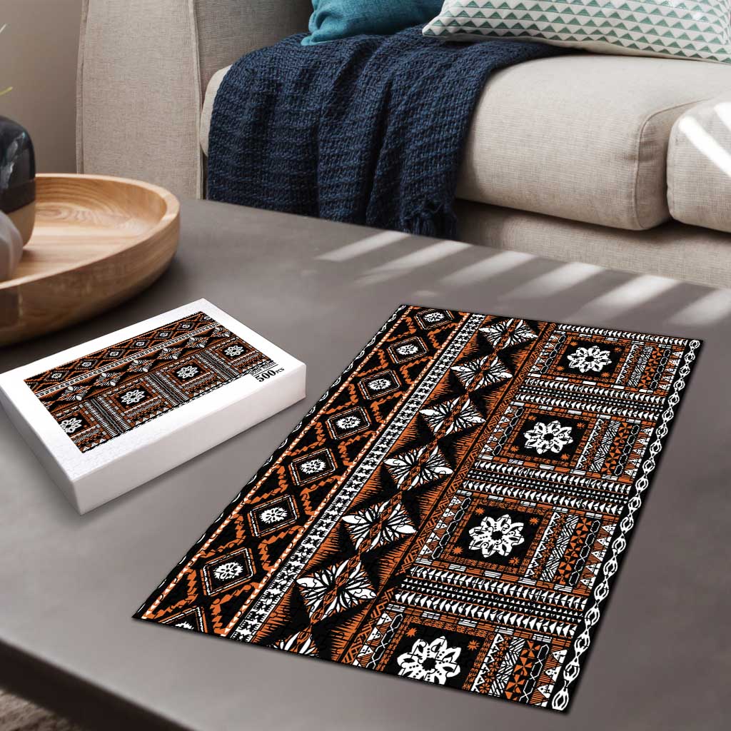 Fiji Masi Tapa Pattern Orange Puzzle - Polynesian Pride